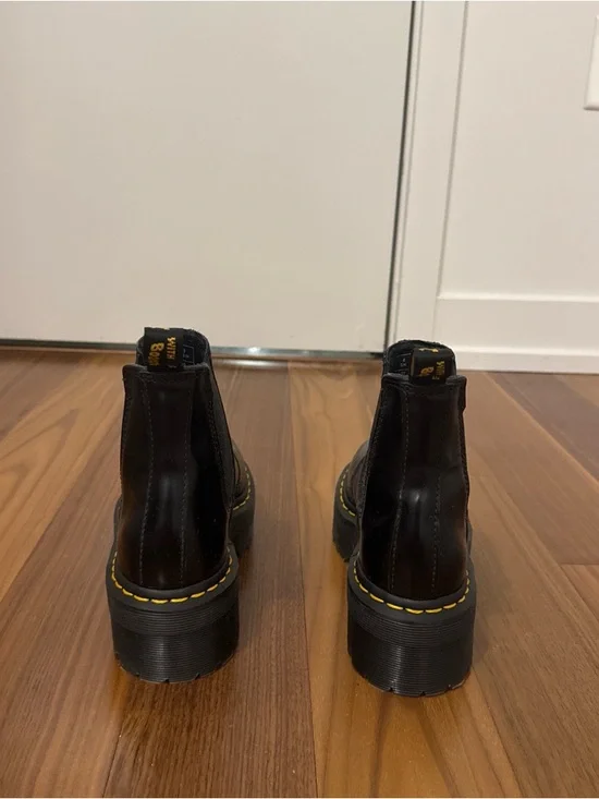 Dr. Martens Black Leather Platform Chelsea Boots with Yellow Stitching - Picture 2 of 5